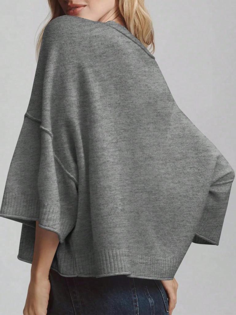 Women's Oversized Cropped Knit Sweater Short Sleeve Crew Neck Lightweight Summer Top