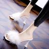 Wear Thin Heels Square Head Cool Slippers Women's 2025 Summer New Korean Version Fashion Fluffy Open-toed One-word High Heels