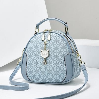 Fashiona Women's Small Round Bag  New Texture Women's Handbag Korean Printed Leather Cross Body Small Single Shoulder Bag