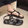 Soft Soled Flat Shoes 2025 Summer New Round Head Clip Toe Thin Metal One-line Buckle Anti-slip Wear-resistant Sandals