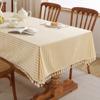 Minimalist Striped Tablecloth Cotton Linen Tassel Anti Scalding Table Mat Rectangular Universal Dustproof Decorative Desk Cover