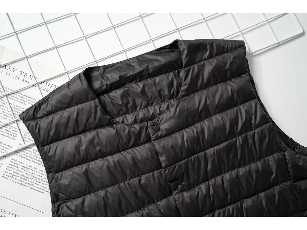 Men's Lightweight Down Vest, Round Neck, Solid Color, Plus Size, Raglan Sleeve - Ideal for Autumn and Winter