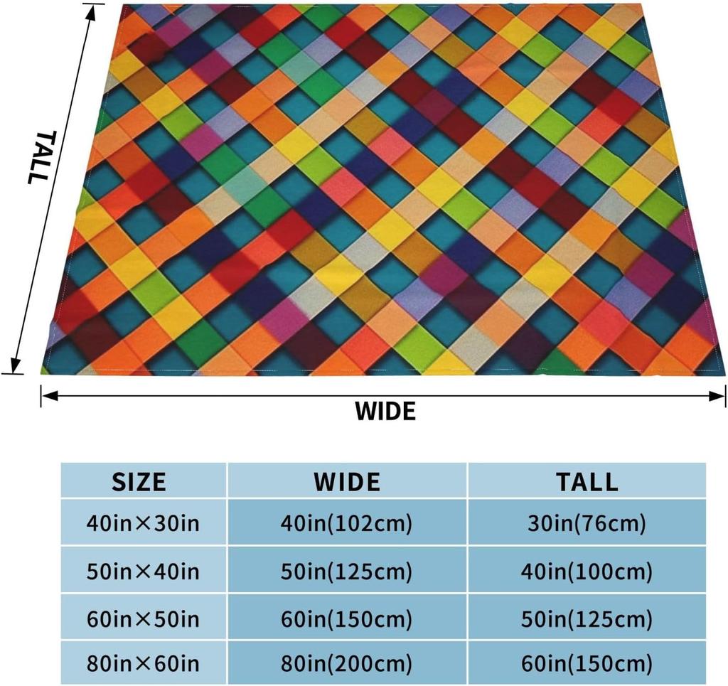 Colorful Plaid Blanket Super Soft Cozy Fleece Throw Blankets for Couch Bed Travel, Lightweight Air Conditioning Blanket Seasons