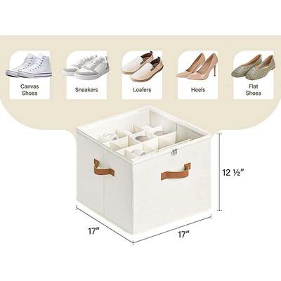 Foldable Shoe Organizer, Fabric Shoe Hanger with Cover, Adjustable Dividers for Shoe Storage Drawer Box Container Cube Box