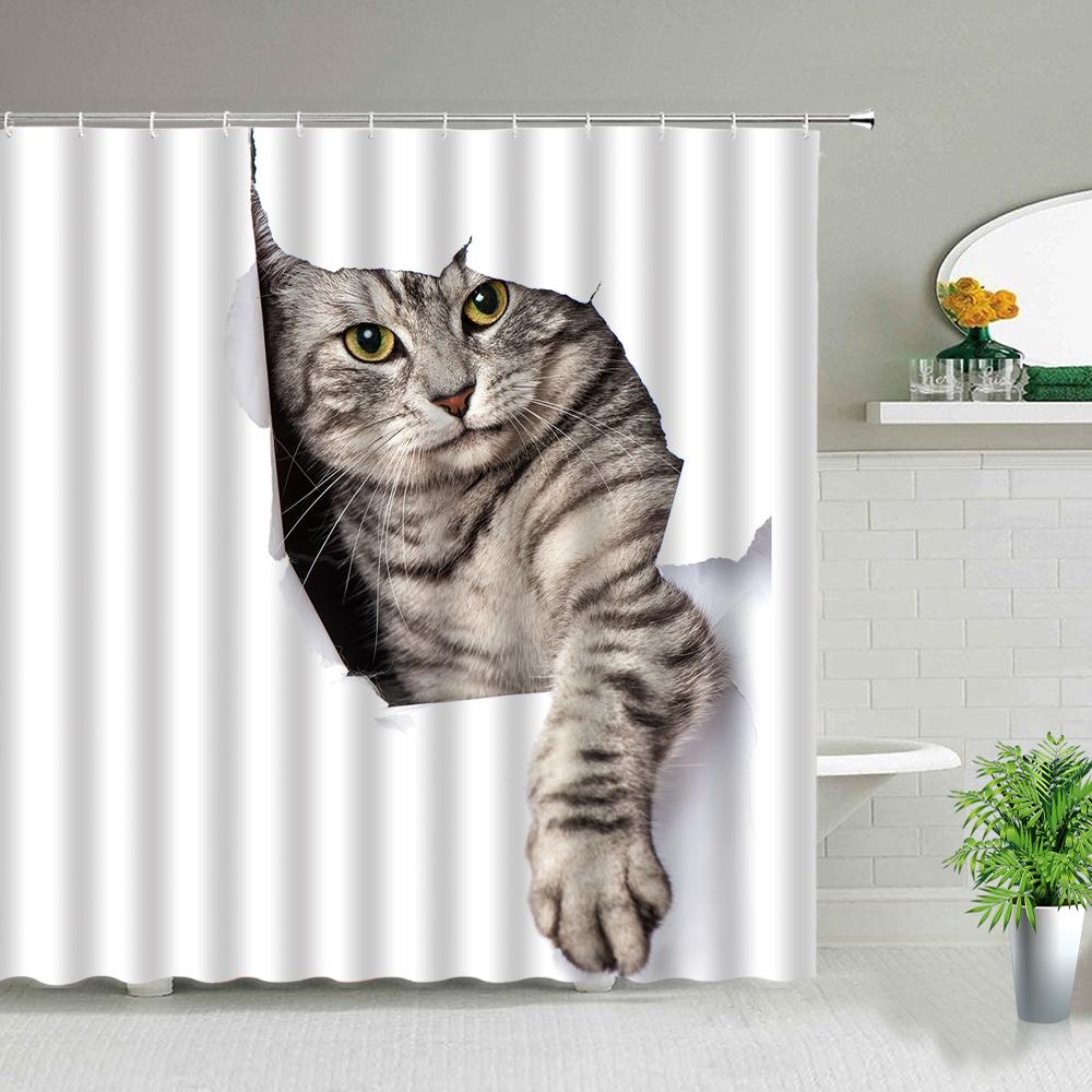 Cat Dog Cow Shower Curtain Set Cute Animal Bathroom Curtains Fabric Christmas Home Bathroom Decor Bathroom Accessories Set