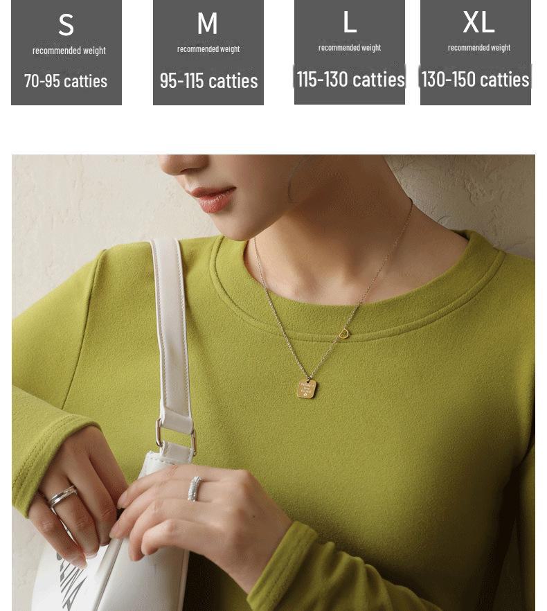 2024 Korean Style Women's Slim Round Neck Velvet T-Shirt, Thick Long-Sleeve for Autumn/Winter