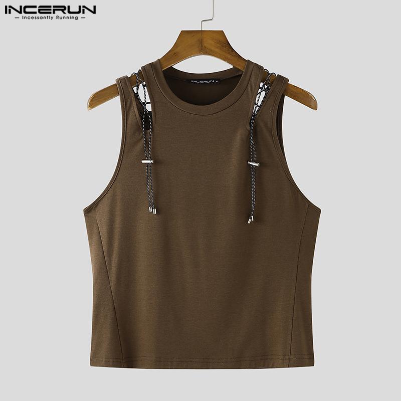 INCERUN Summer Men Sleeveless Tank Tops Hollow Thin Slim T-shirts