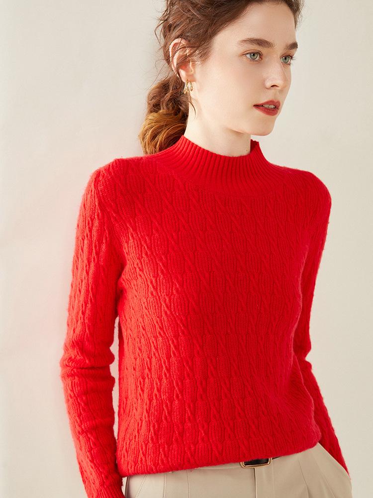 2024 Autumn/Winter Women's Jacquard Cashmere Knit Half-High Neck Sweater