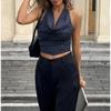 Damen Sommer Halter Neck Schalkragen Streifen Ärmellos Schlank Geschnitten Cropped Lässiges Tanktop