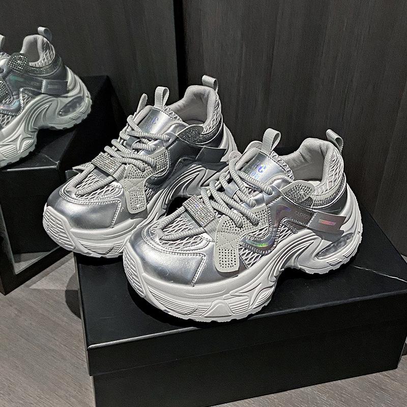 

Muffin platform dad shoes women s 2025 spring new small 7CM height increase lightweight leather breathable sneakers 40