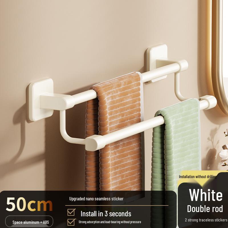 No-Punch Wall-Mounted Bathroom Towel Rack with Single Bar and Storage Shelf