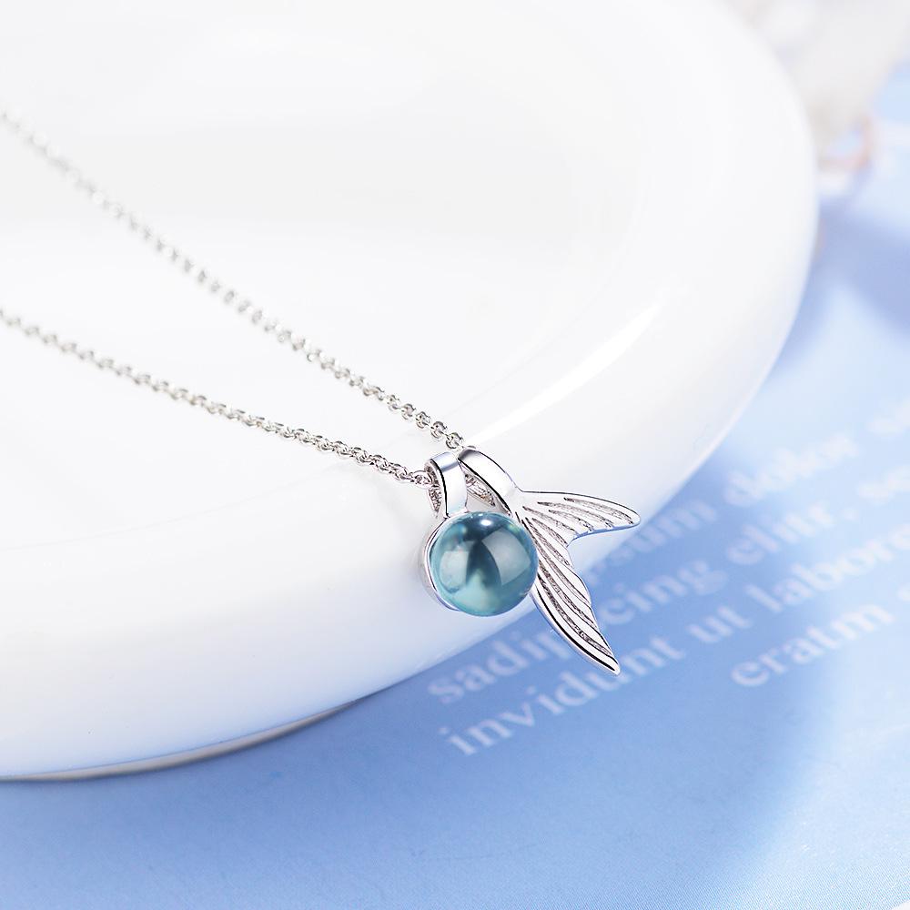 Korean Style Blue Crystal Mermaid Tail Clavicle Necklace