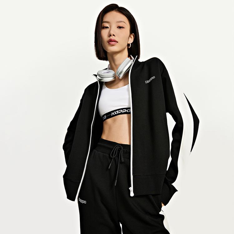 Kappa Retro Sports Knitted Cardigan Color Block Casual Long Sleeve Jacket Women Jackets K0D62WK30