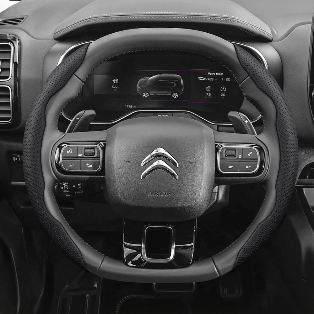 Suitable for Citroen Breathable Leather Steering Wheel Cover with Segmented Quick-Release Design, Non-Slip and Durable, for Models Such as C3, C4 X, B