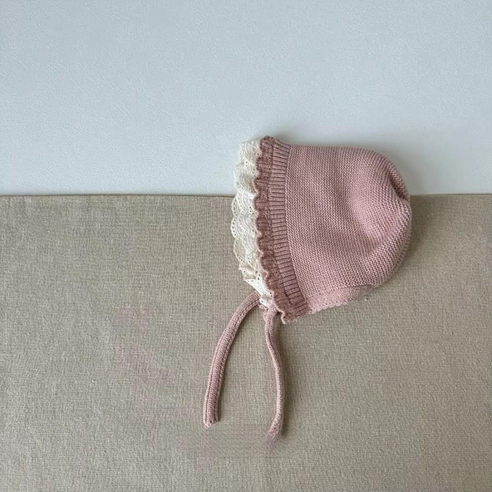 Ruffle Lace Ear Protection Cap Solid Color Knitted Wool Hat New Autumn Winter Cap Boys Girls