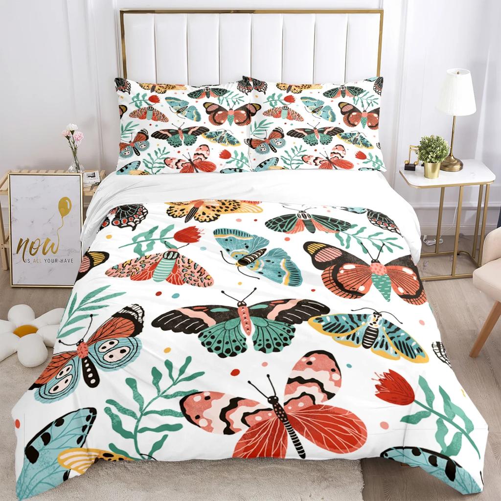 Cartoon Butterfly HD Print Polyester Bedding Sets Girl Kids or Adults for Beds Quilt Cover Pillowcase King Size  Bedding Set