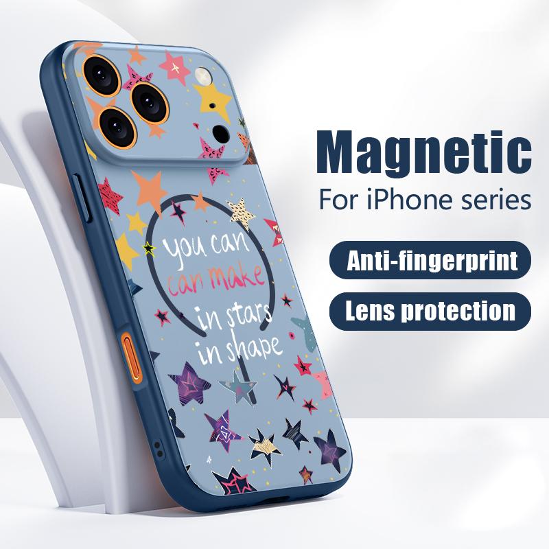 Colorful Stars Print Phone Case For iPhone 17 Pro Max Hybrid TPU+PC Magnetic For Magsafe Matte Cover For iPhone 16 15 14 13 Pro Max