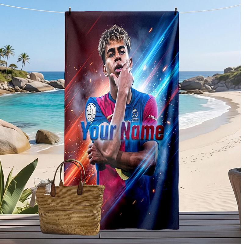 Lamine Yamal Personalisiertes Bedrucktes Strandtuch Fußball Logo Unterstützung Benutzerdefinierter Name Text Saugfähiges Handtuch Für Sport Reisen Besonderes Geschenk