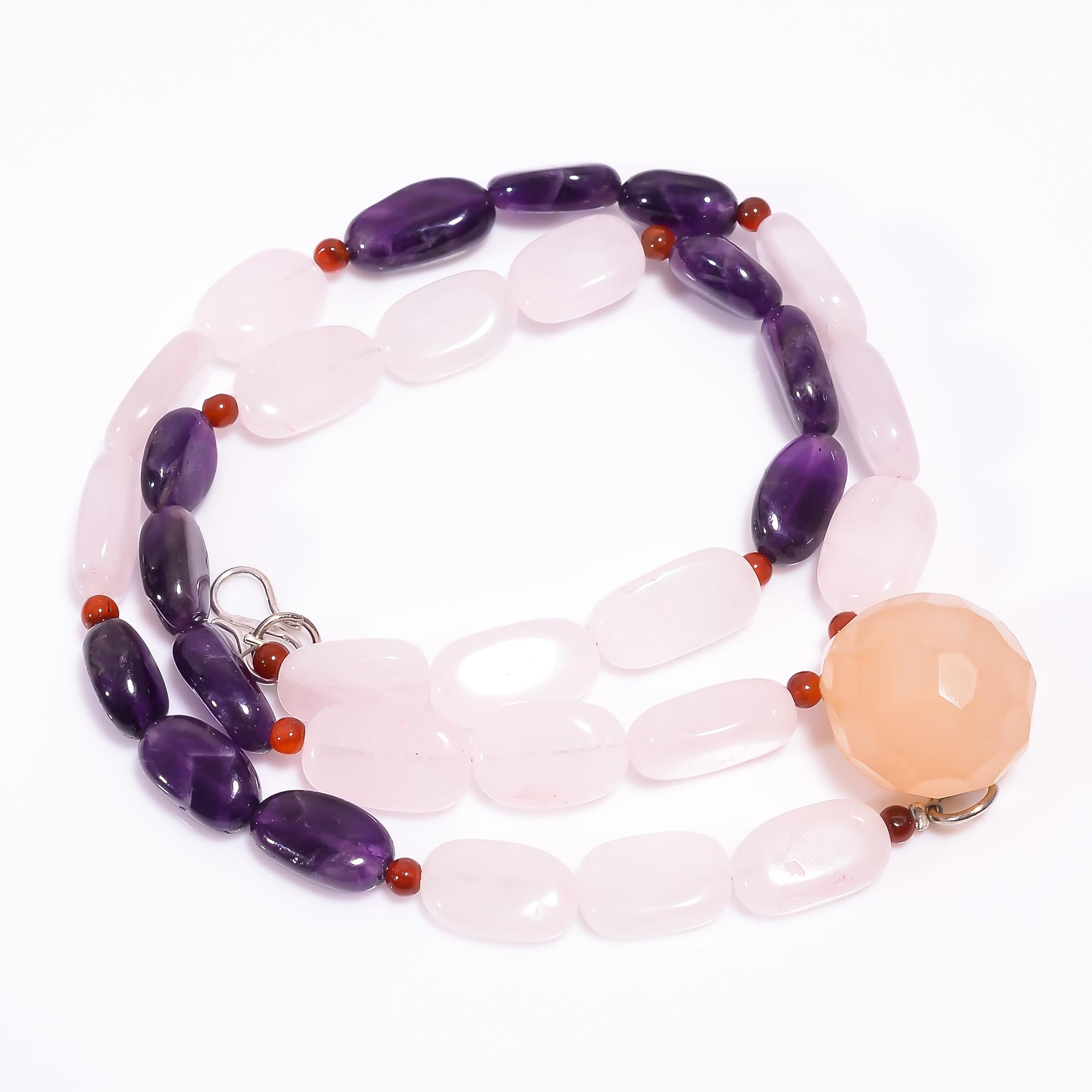

Ожерелье из бусин из розового кварца, аметиста и сердолика 3-21 мм 18 UB-8160 UB-8160