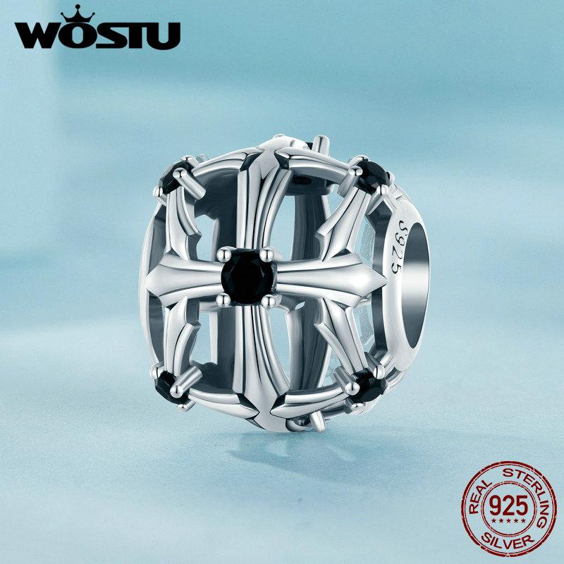 

WOSTU Стерлингового Серебра 925 Черный Циркон Крест Шарм Шарм для DIY Браслет Ожерелье