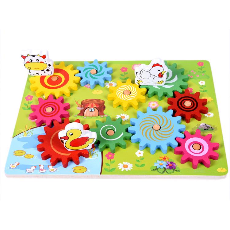 Children s Wooden Animal Gear Spinner Game - Educational Toy Set