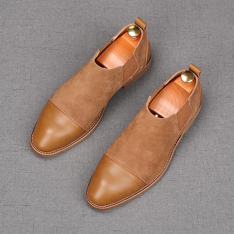 Fashion Men's Pointed Genuine Leather Patchwork Business Flats Shoes Male Designer Monk Strap Loafers Homecoming Wedding Dress Footwear
