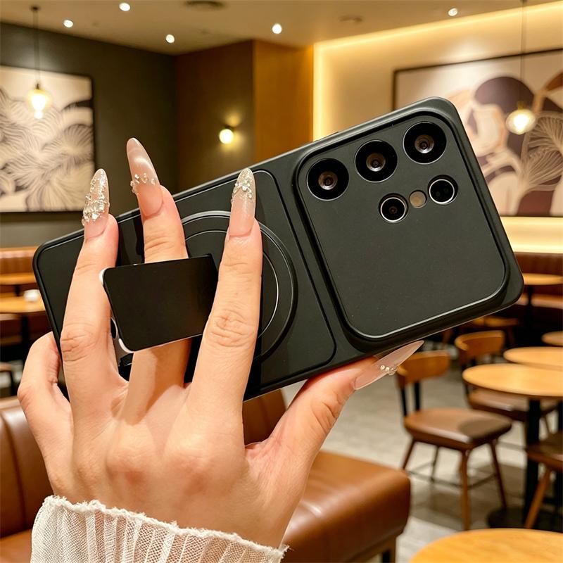 Luxury Folding Bracket Magnetic Matte Case for Samsung Galaxy S26 S25 Edge S23 S21 FE S22 S24 Ultra Plus For Magsafe Stand Cover