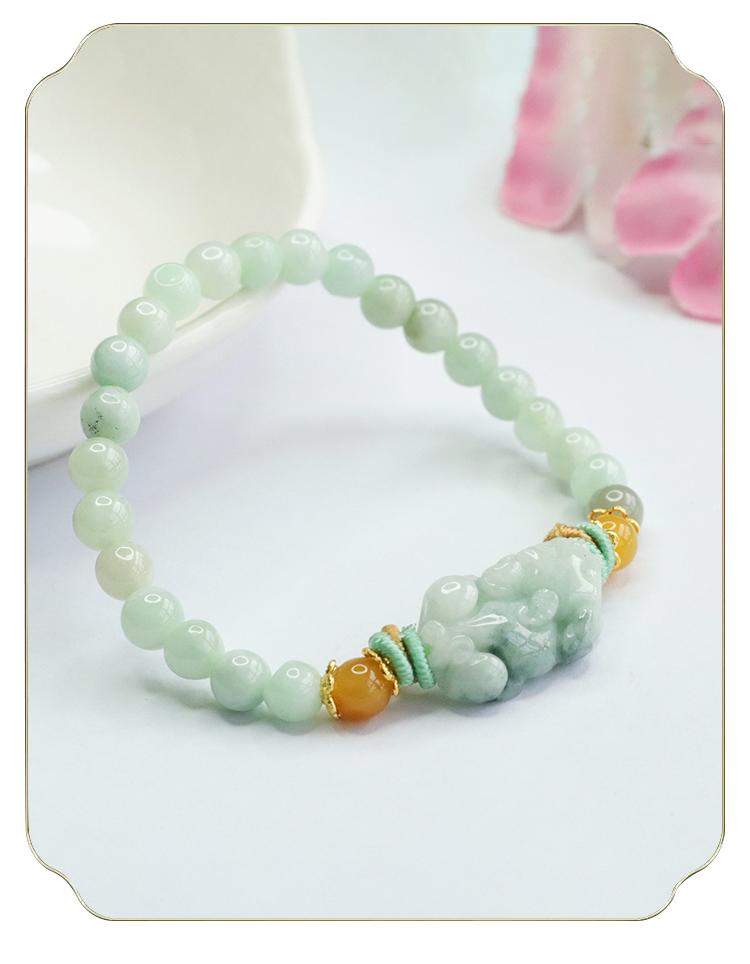 Shoubao Pixiu | Moisturizing Bean Green A-grade Jadeite Bracelet with Simple Chinese Style and Atmospheric Pixiu Jade Bracelet