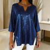 2025 Women's Shiny V-Neck Loose Split Sleeve Top