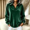 Women's Color V-Neck Long Sleeve Loose Pullover Top with Lapel Collar