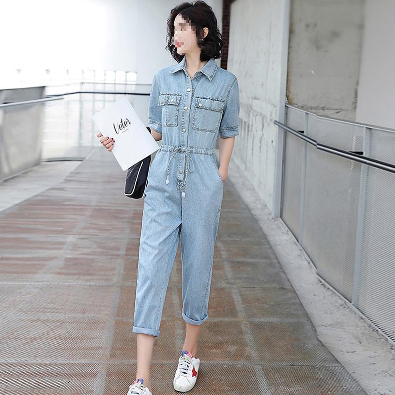 Korean Style Women s Denim Overalls - Slimming European Jumpsuit for Summer Small
