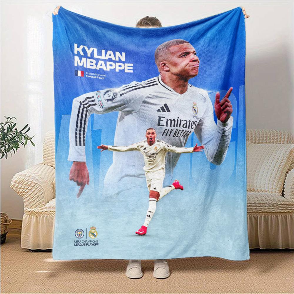 Star Player Kylian Mbappé Blanket Comfortable Great for Bedding Livingroom Picnics Four Seasons Universal Stylish Decor