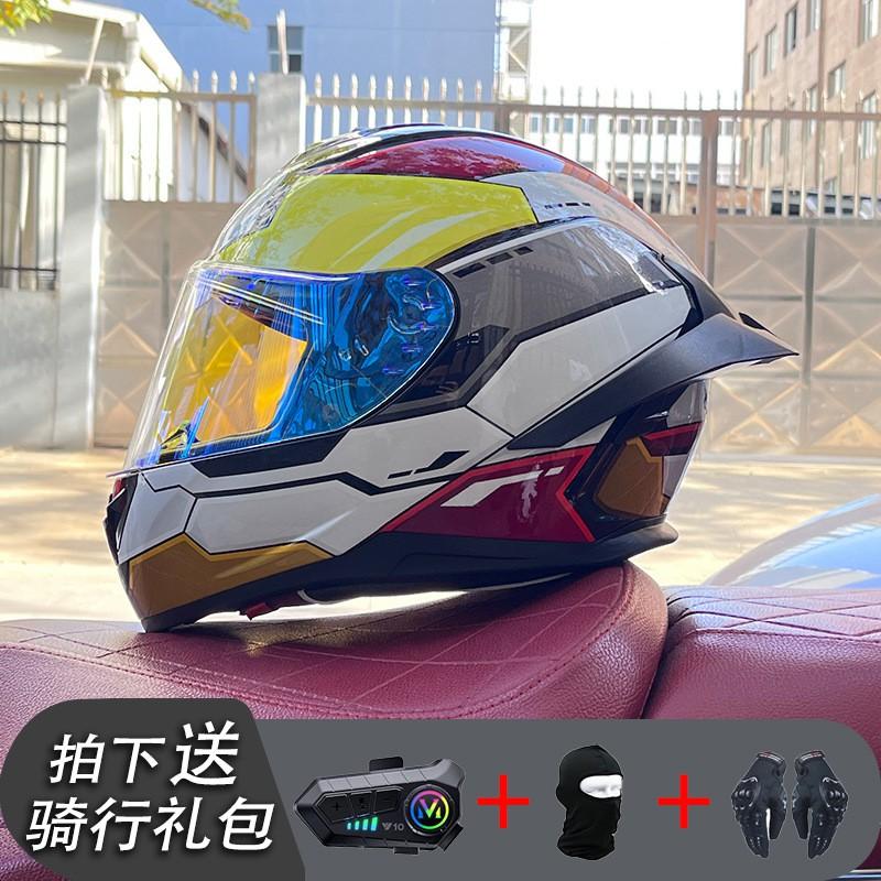 ECE/GB Certified Full Face Motorcycle Helmet With Bluetooth Intercom Men Women Use Large Rear Wing Stylish Design