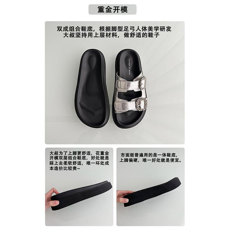 Sheepskin version~ High-value thick-bottomed casual one-word slippers for women's summer outer wear 2025 spring height-increasing cool slippers