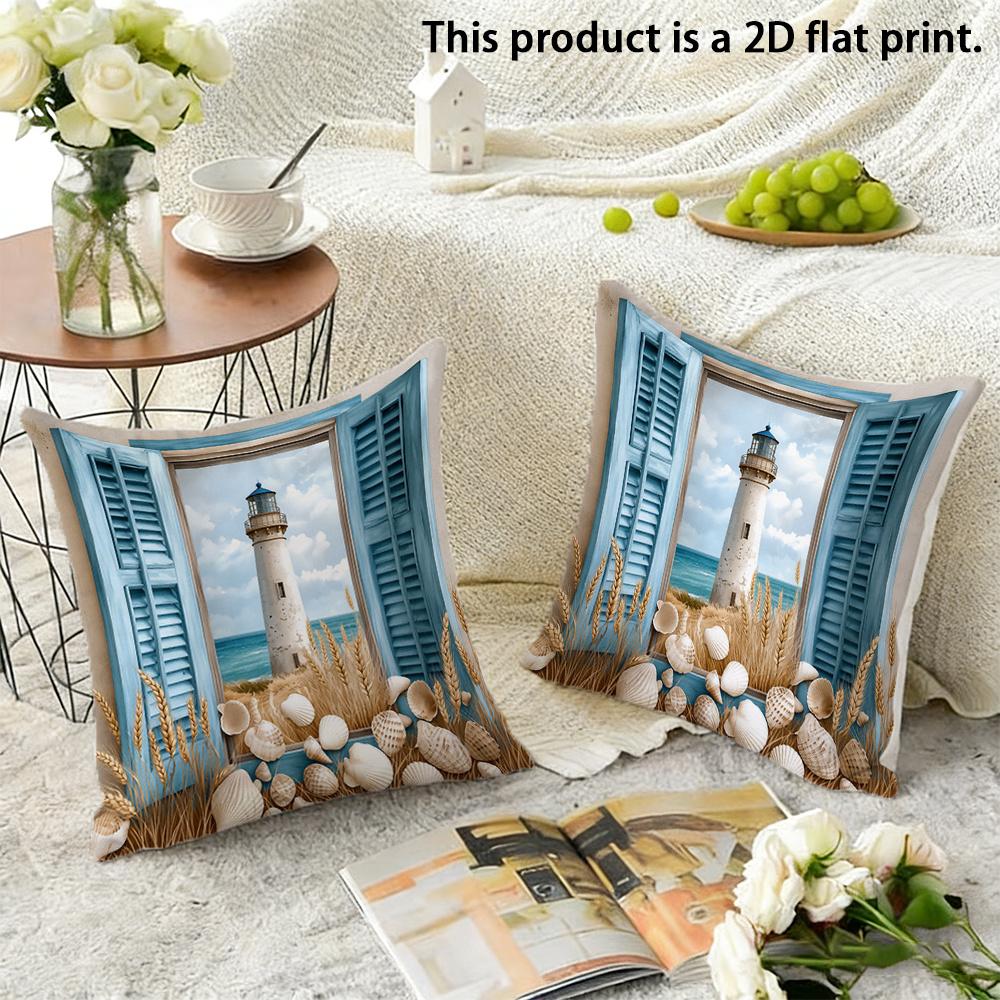 Lighthouse And Seaside Pillowcase Appealcushion Covers, Zippered, Decorative Pillowcases, 45X45 Cover Sleeves