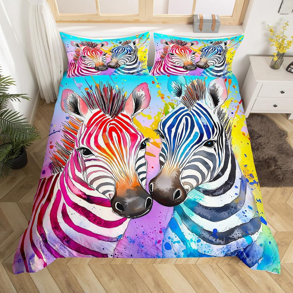 Vibrant Blue Zebra Print Duvet Cover Set Playful Stylish Bedding Suitable Children Kids And Adults Warm Soft And Breathable