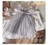 Girls' Flower Embroidered Tulle Dress: Summer Style with Puff Sleeves and Net Yarn Skirt
