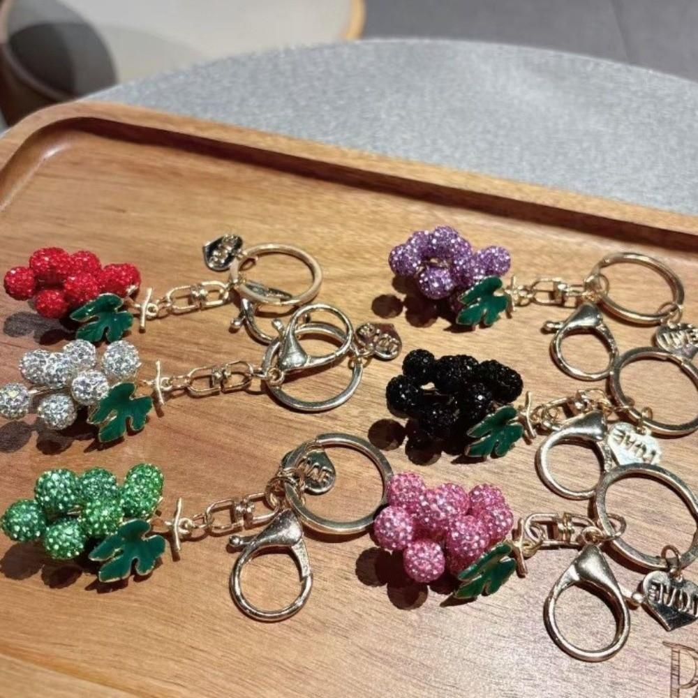 Cartoon Grapes Pendant Car Keyring Fruit Car Keyring Crystal Fruit Grapes Keychain Backpack Decor