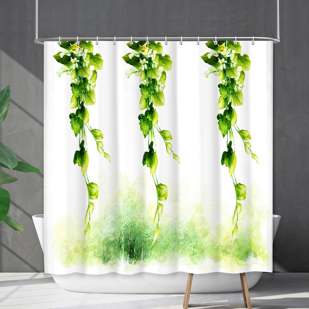 Duschvorhang Wasserdicht Und Schimmelresistent 3D Digitaldruck Pflanze Blume Und Gras Duschvorhang Badezimmer Trennvorhang