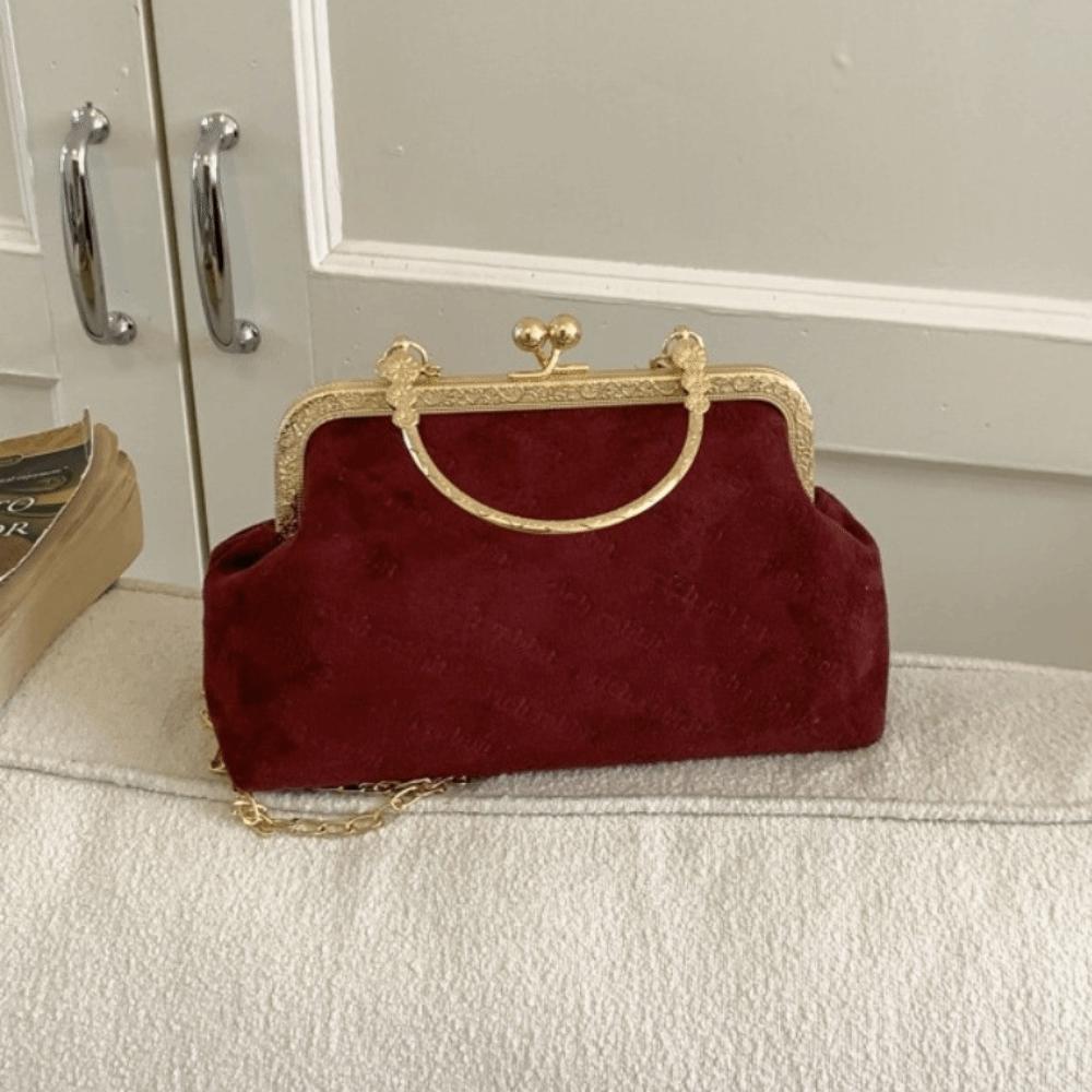 

New Chinese Style Clasp Frame Handbag PU Embroidery Ladies Clutch Bag Shell Shape Clasp Closure Crossbody Bag Formal Event красный
