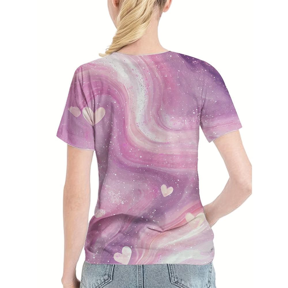 3D Printed T-shirt, Casual Round Neck, Short Sleeves, Spring and Summer Essential, Women's Clothing, Suitable for Daily Wear