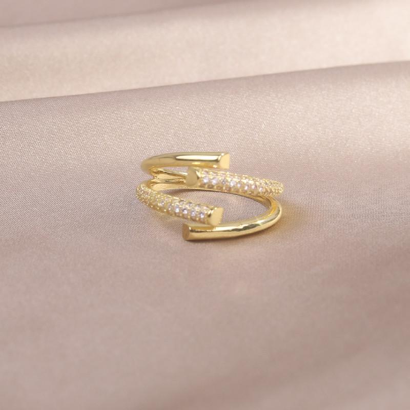 Design coreean, bijuterii de modă, placare cu aur real de 14K, inel cu zircon dublă cruce, inel ajustabil cu deschidere elegantă pentru femei