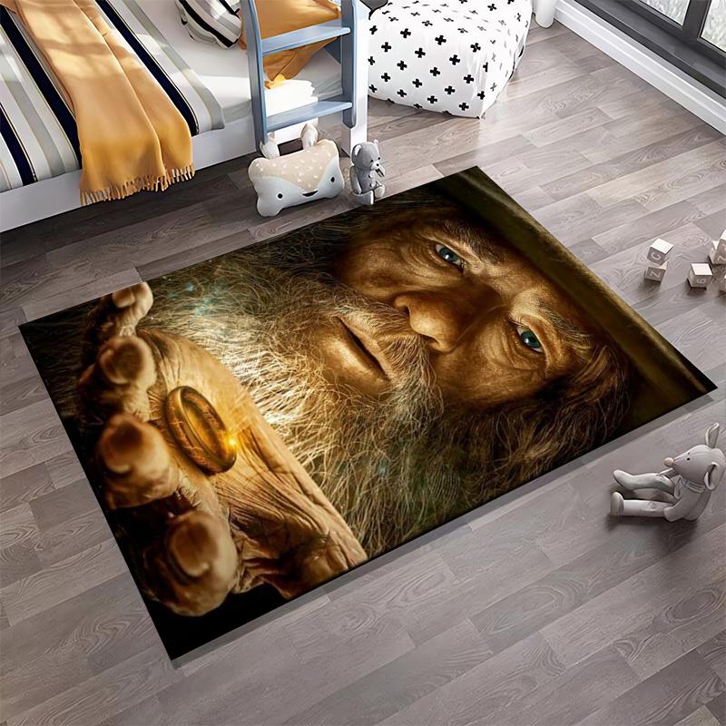 Ancient Wizard Holding Golden Ring Carpet, Fantasy Art Style Rug Suitable for use as an anti-slip for living room bedroom sofas