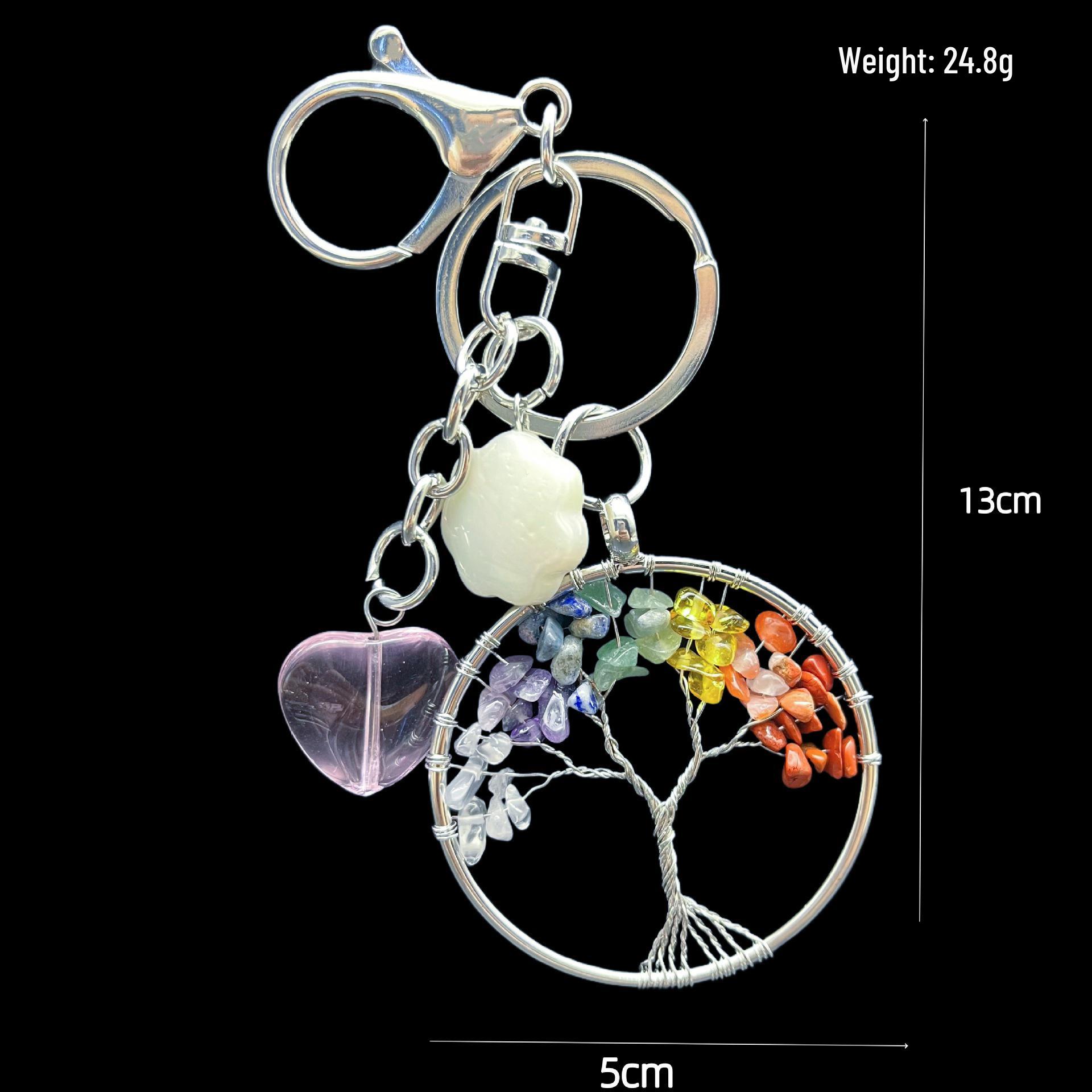 Crystal Life Tree Keychain: Heart-Shaped Wisdom Tree with Colorful Crushed Stone Pendant.