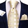 Hi-Tie Floreale Champagne Avorio Cravatta Elegante da Uomo Fazzoletto Gemelli per Smoking Moda Classica Seta Lusso Cravatta per Uomo