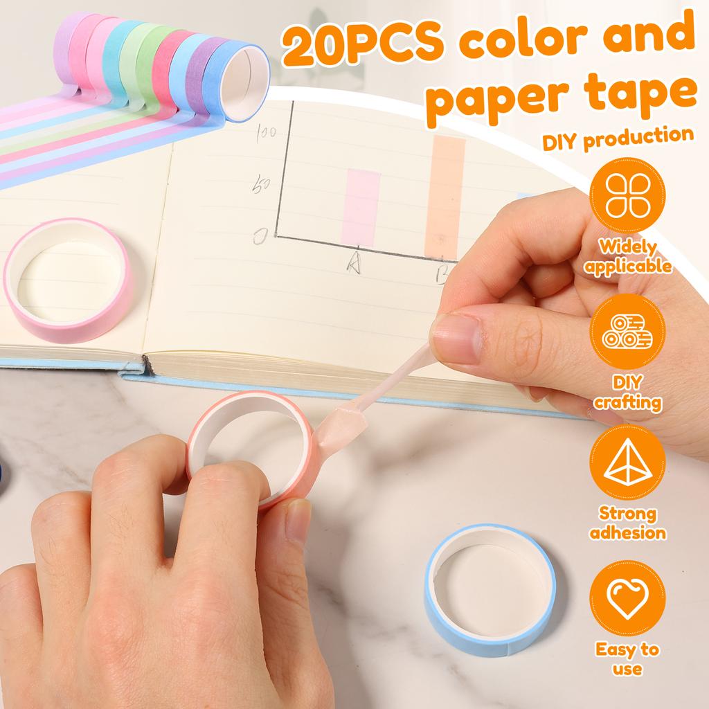20Rolls Washi Tape Set Scrapbook Tape Masking Tape Color Rainbow Decorative Journaling DIY Scrapbooking School Office Supplies