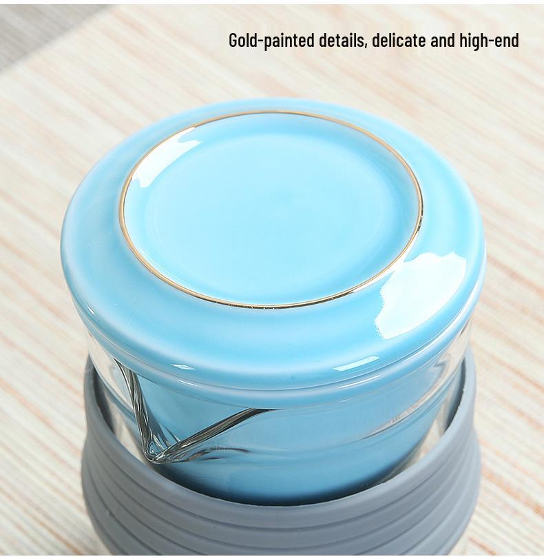 Portable Heat-Resistant Glass Teapot Set with Ceramic Quick Cup and Travel Bag – Ideal for Festivals or Business Gifts