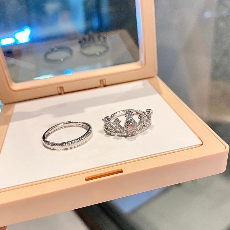 Stylish Versatile And Pink Diamond Crown Ring For Women Featuring Adjustable Design Copper