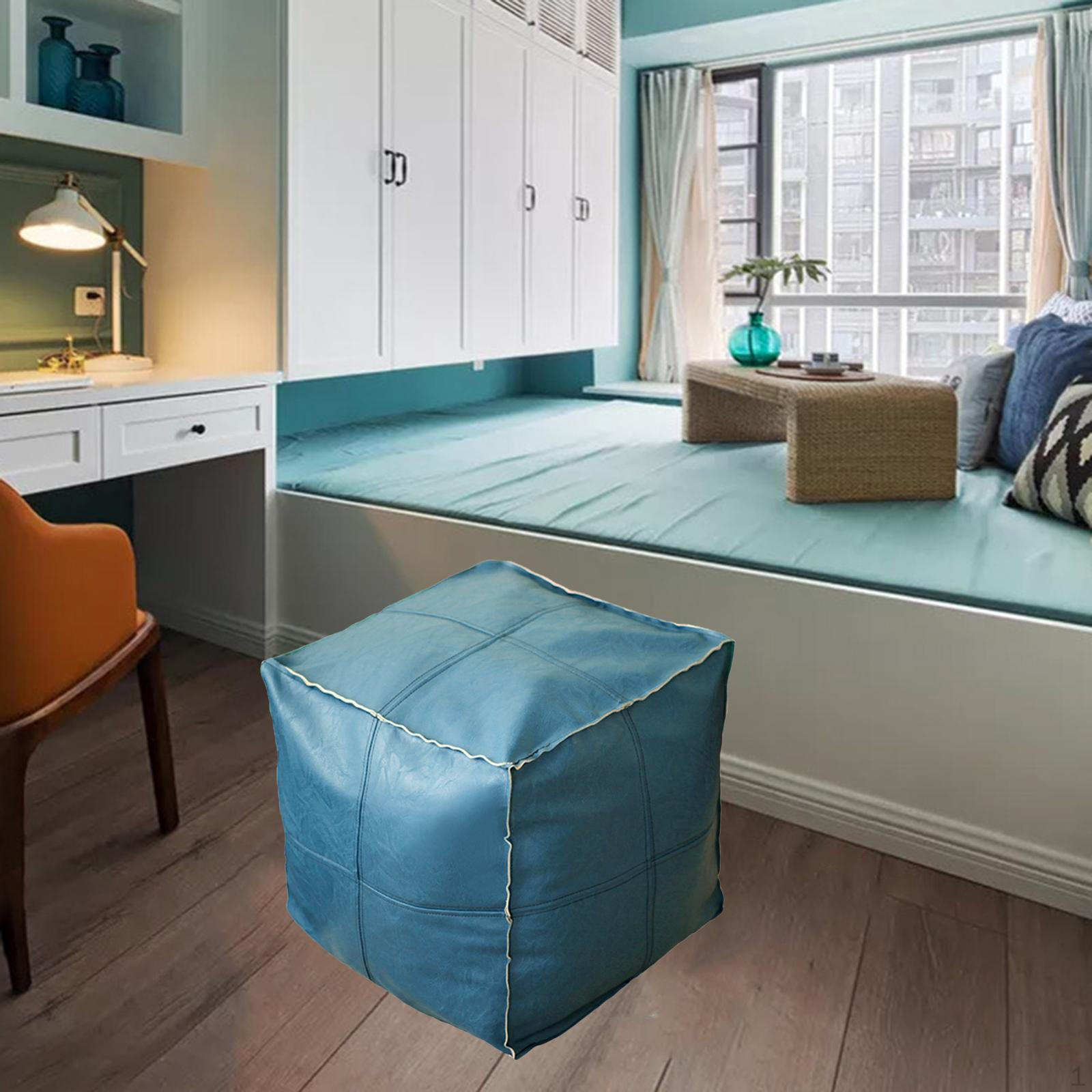 Кожаный пуф Ручной работы Пуф Роскошный Оттоманка Табурет для ног Хассак ПУ Без наполнителя Blue Square 2600₽