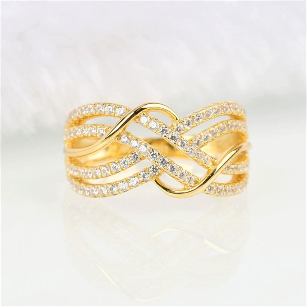 Luxury Female Yellow Gold Color White Zircon Stone Wedding  Promise Love Engagement Rings For Women